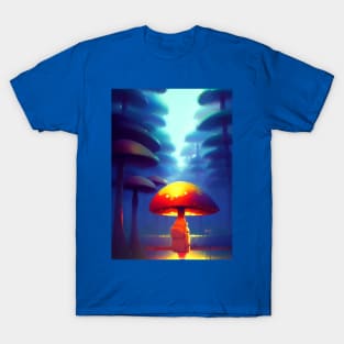 DREAMY SURREAL RED MUSHROOMS IN BLUE FOREST T-Shirt